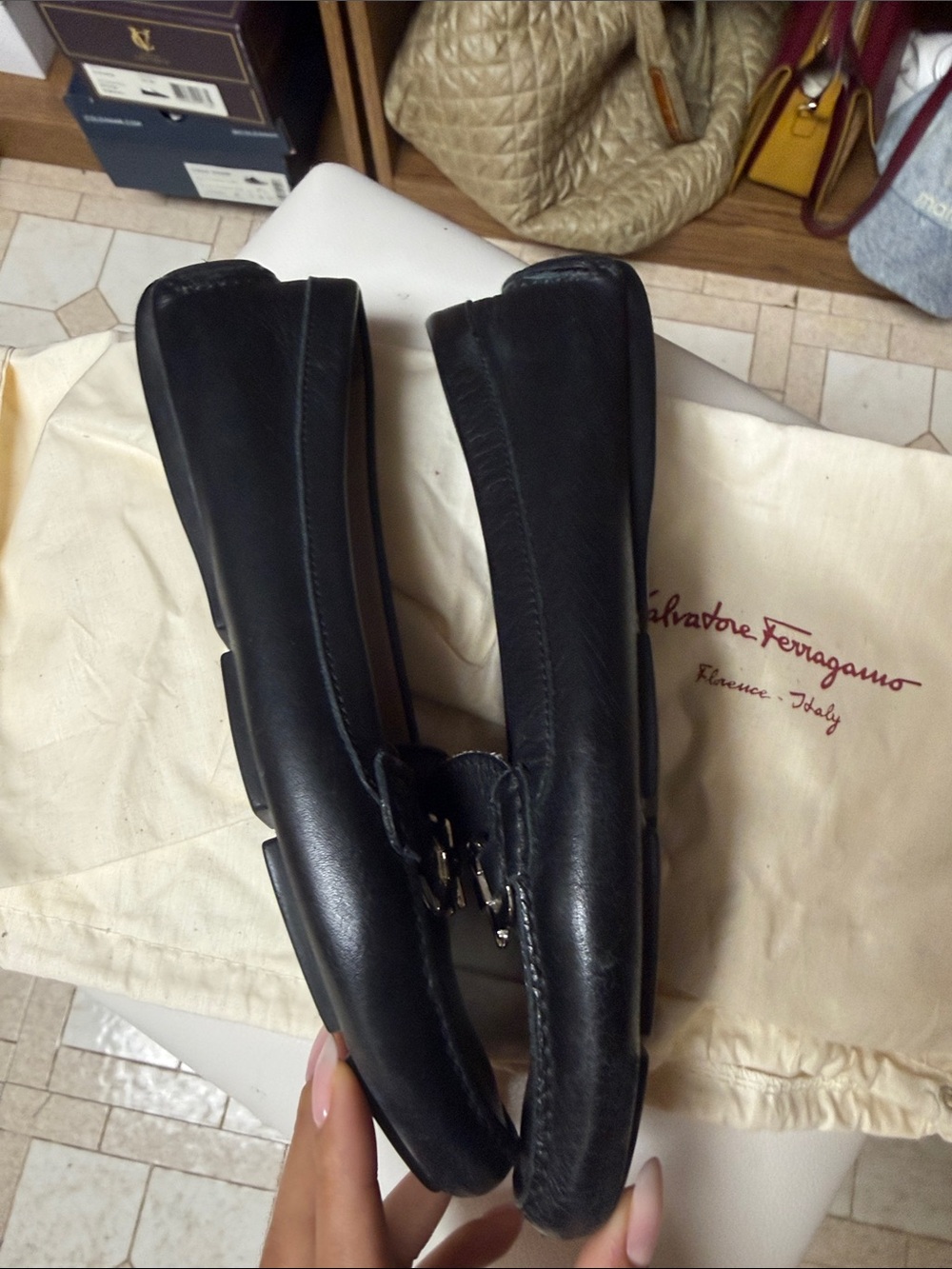 Salvatore Ferragamo Black Leather Bit Loafers with Gold-Tone Hardware - Picture 5 of 12